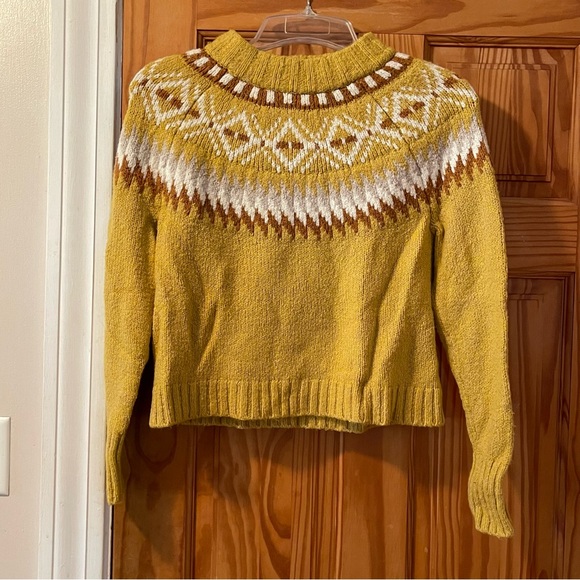 American Eagle Outfitters Sweaters - American Eagle Outfitters Mustard Fair Isle Yoke Crewneck Sweater
